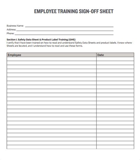 Free Sample Training Sign In Sheet Templates In Pdf