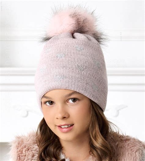 Zimowa czapka dla dziewczynki Deepti szara 53 55cm szary róż nude KochamCzapki