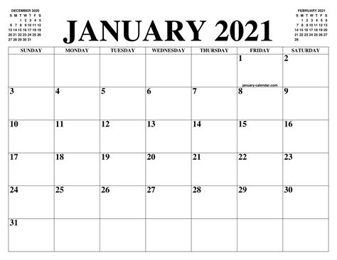 January 2021 calendar of the month: free printable january calendar of the year