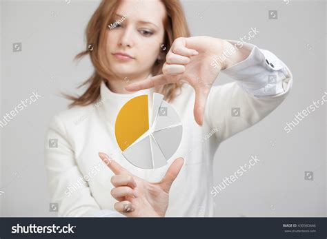 Woman Shows Pie Chart Circle Diagram Stock Photo 430940446 Shutterstock