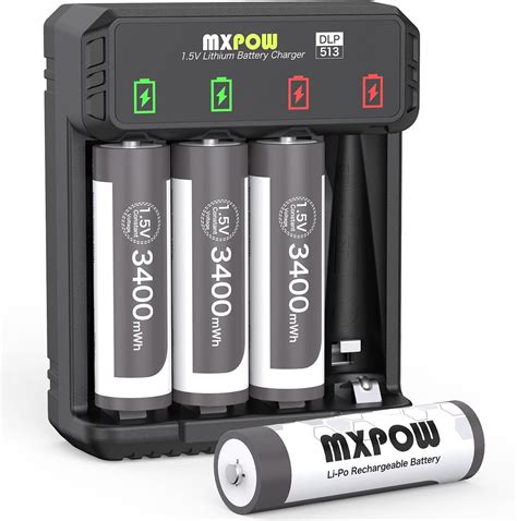 MXPOW Baterías recargables AA de litio 1 5 V 3400 mWh baterías