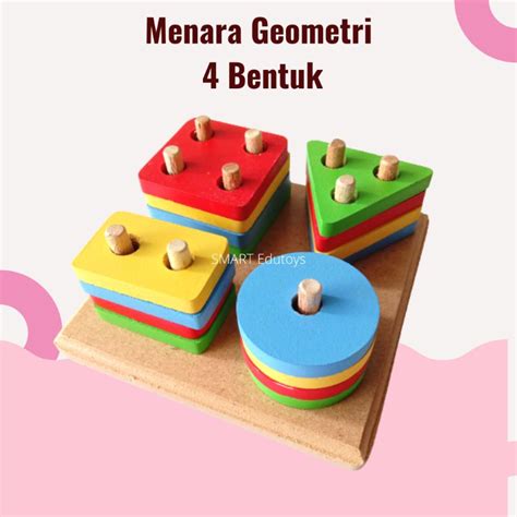 Jual Menara Geometri 4 Mainan Balok Edukasi Anak 2 Tahun Shopee Indonesia