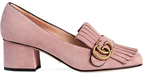 Gucci Marmont Fringed Suede Pumps In Pink Lyst Uk