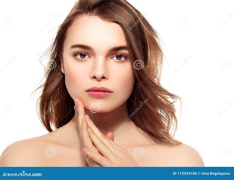 Beautiful Brunette Woman Portrait With Healthy Hair Clear Fresh Stock Photo Image Of Healthy