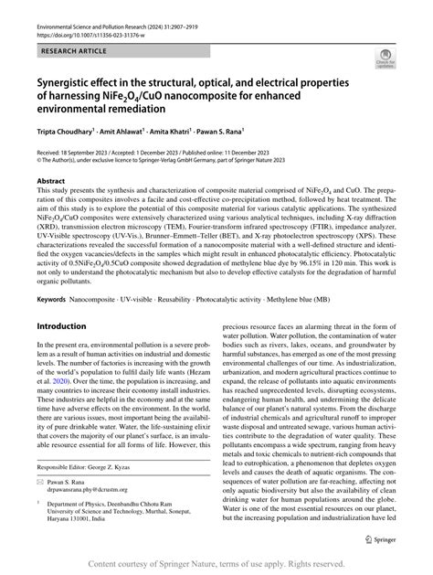 Synergistic Effect In The Structural Optical And Electrical