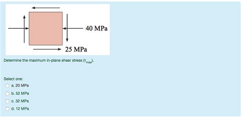 Solved Determine The Maximum In Plane Shear Stress Chegg