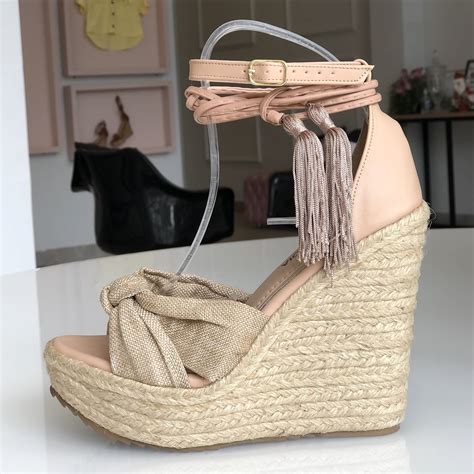 Plataforma Salto Alto Laço Lona Nude FUEL FASHION