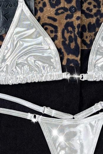 Wholesale Sexy Silver Holographic Unpadded Halter Neck Triangle Bikini Set Ba Girlmerry