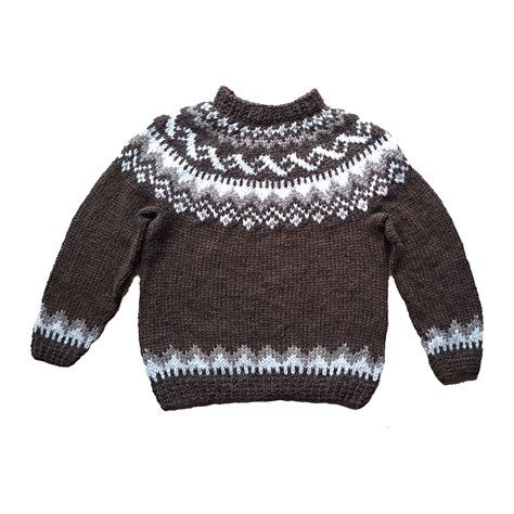 Handgestrickter Islandpullover Braun Weiß