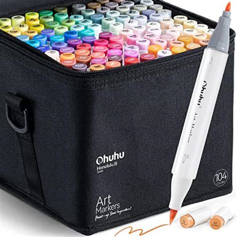 Ohuhu Alcohol Markers Brush Tip 104 Color Art Marker Set For Artists