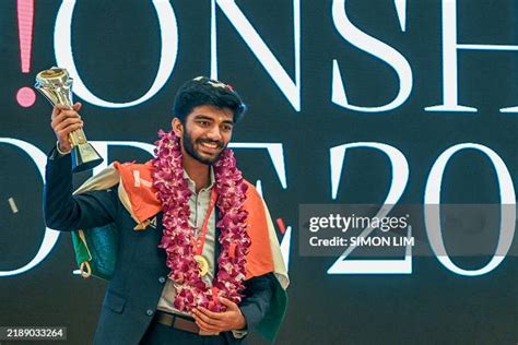 Indias Gukesh Dommaraju Celebrates With The World Chess Championship