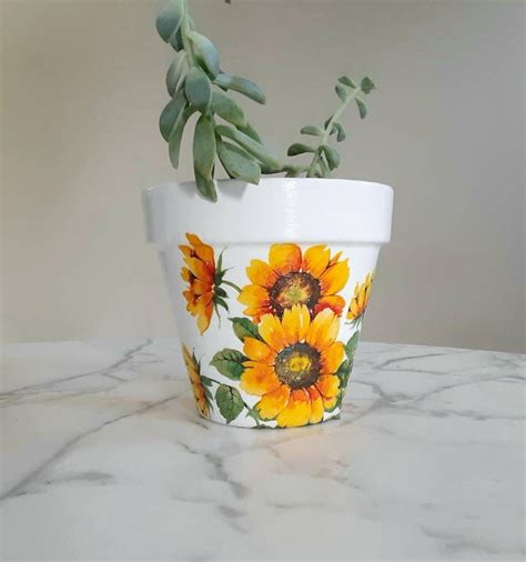 Cheerful Sunflower Flowerpot This Is A Clay Pot That Has Been Painted