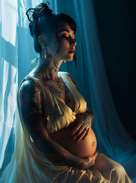 Premium Photo Hot Sexy Tattoo Pregnant Mother In Fashion Style Fashion Magazine Cover Full