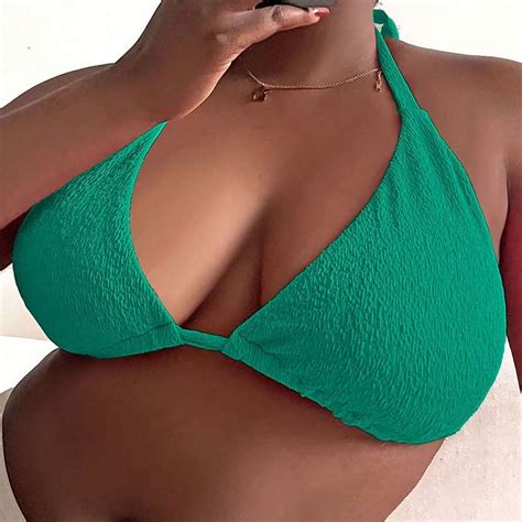 Generic New Pure Color Halter Plus Size Swimsuit Women Beach Bikini Sexy Lacing Unlined Top