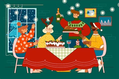 Premium Vector Christmas Dinner Scene