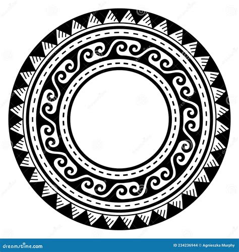 Polynesian Hawaiian Tattoo Style Round Frame Or Border Vector Design