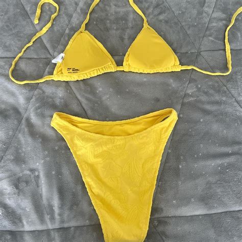 Yellow Aerie Floral Terrycloth Bikini Size Small Depop