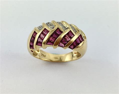 Proantic Bague Jonc Boule Rubis Fins Calibrés Baguettes Et Diamants