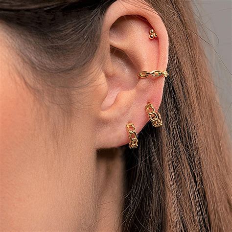 Love2self E239 Vintage Gold Chain Hoop Earrings Minimalist Huggies Cartilage Ear Bone Earring