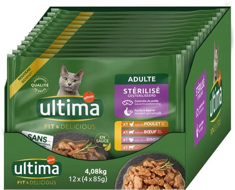 ULTIMA sachet repas Chat Stérilisé Poulet Dinde Bœuf Agneau 12