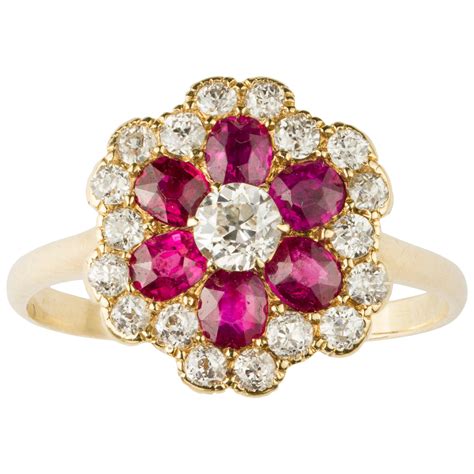 Ruby And Diamond Gold Floral Cluster Ring At 1stdibs