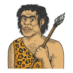 Sketch Caveman Naked In Loincloth Walking Vector Image