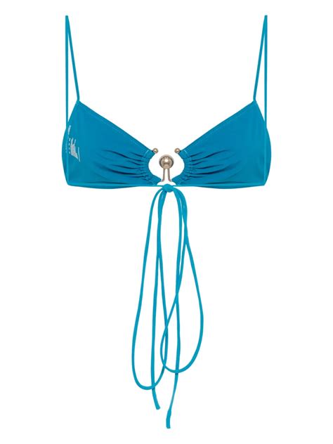 Christopher Esber Ruched Orbit Triangle Bikini Top Blue FARFETCH