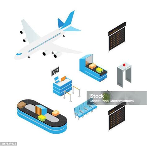 공항 등각 투영 벡터 일러스트레이션 세트 공항에 대한 스톡 벡터 아트 및 기타 이미지 공항 등측투영법 허리띠 Istock