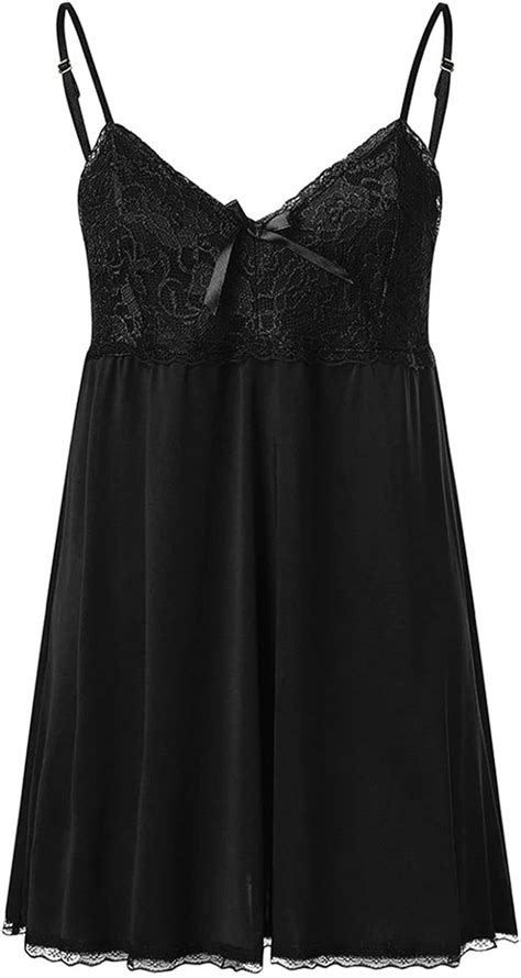 Lingerie Dress For Women Sexy Lace Trim Chemise Nightie Babydoll Soft V Neck Full Slip Dresses