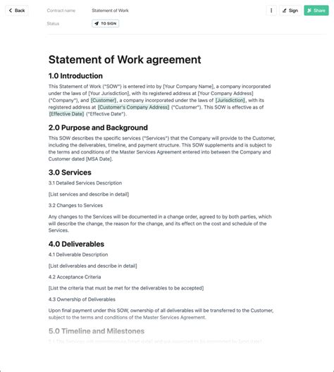 Statement Of Work Template Sample Template Samples