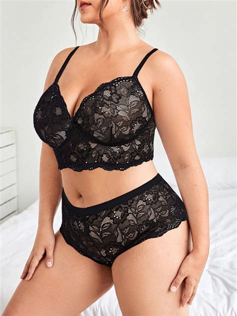 Avidlove Plus Size Lingerie Set For Women High Waist Lace Bra And Panty Set Strap Bralette