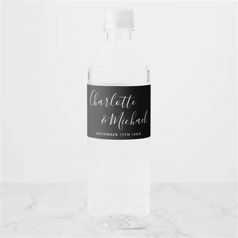 Elegant Signature Script Black And White Wedding Water Bottle Label Zazzle