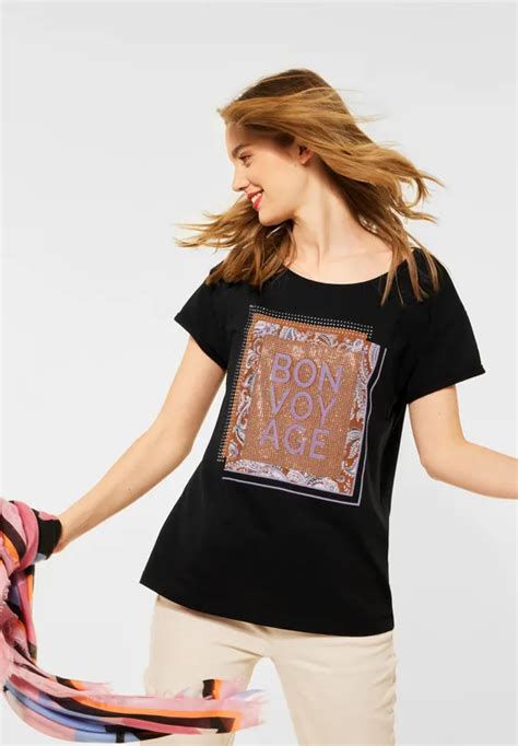 Street One T Shirt Mit Deko Steinchen F R Damen In Schwarz Street One