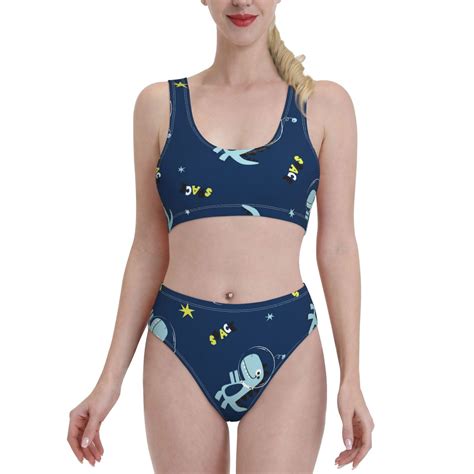 Lukts Women High Waisted Bikini Set Space Dinosaur Swimsuit Piece Bathing Suit Tummy Control
