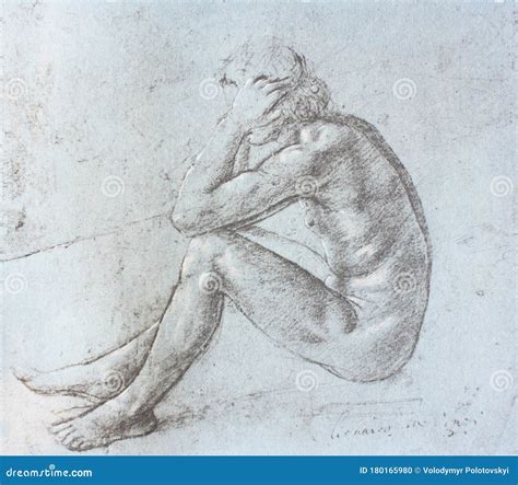 Pencil Drawing Of Naked Man By Leonardo Da Vinci In The Vintage Book