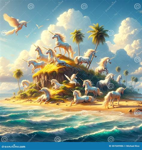 Unicorn Paradise Sprint Ai Generated Tropical Beach Adventure Stock