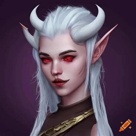 Female Tiefling With White Skin Long Hair And Horns Ready For