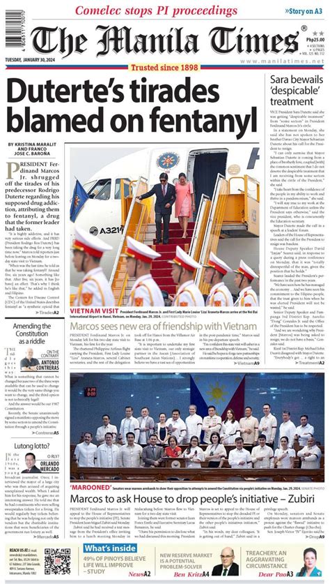 The Manila Times Front Page | January 30, 2024 | The Manila Times