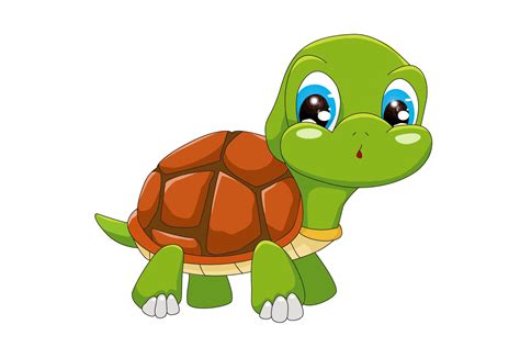 Una Pequeña Tortuga Bebé Linda Con Ojos Azules Diseño De Ilustración De Vector De Dibujos