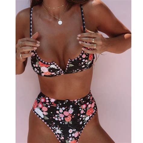 Swim Retro Floral High Waist Bikini Pc Swimsuit Poshmark