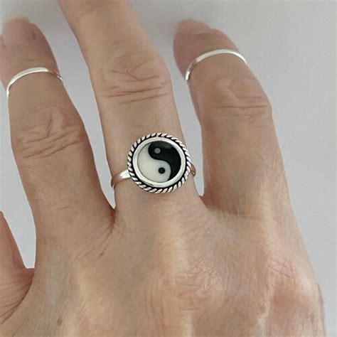 Sterling Silver Round Yin And Yang Ring Yoga Ring Silver Etsy