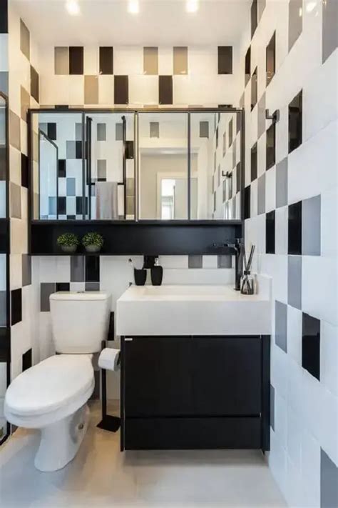 Banheiro Preto E Branco Pequeno - Banheiro Preto e Branco: +70 Dicas e Inspirações Para o Seu Banheiro ...