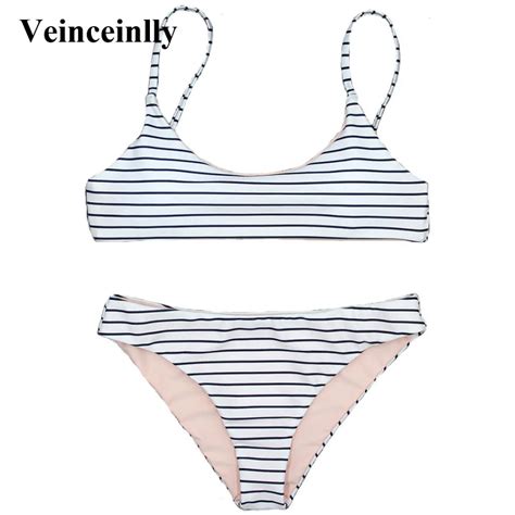 Sexy Striped Bikini Two Pieces Swimsuit Female Swimwear Women Double Lined Bikini Set