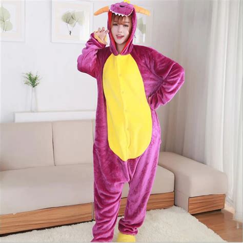 Hot Selling Womens Dragon Pattern Footed Pyjamas For Adults Full