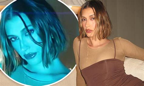 Hailey Bieber Vamps For The Camera In A Nude Shirt Under A Brown Dress Daily Mail Online