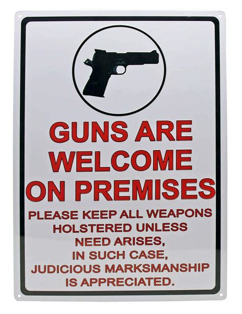 New Vintage Retro Metal Tin Sign Guns Are Welcome On Premises Judicious