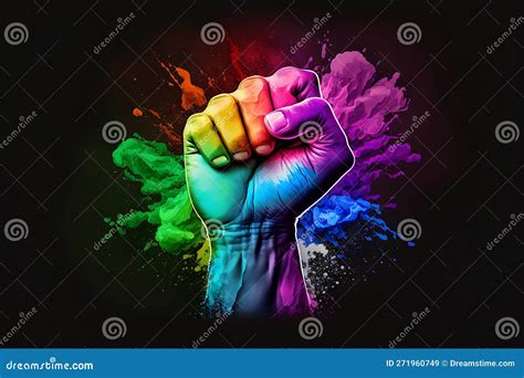 Mão Punho Cerrado Pintado As Cores Da Bandeira Gay Ou Lgbtq Ilustração Stock