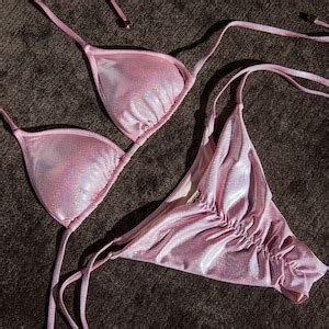Pink Glitter Metallic Triangle Bikini Top Etsy
