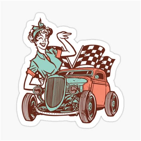 Pin Up Girl Hot Rod Pin Up Girl Hot Rod Sticker For Sale By Stefangao Redbubble
