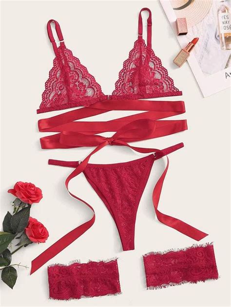 Floral Lace Scalloped Trim Garter Lingerie Set Artofit